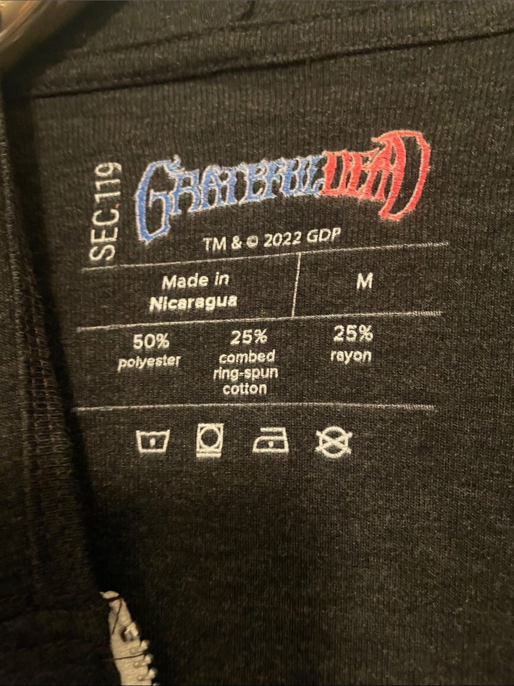 Grateful Dead Black Zip-Up Hoodie with White Lightning Bolt - Picture 2 of 5